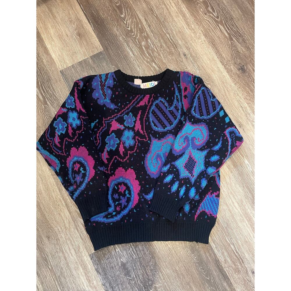 black and blue funky 80s sweater